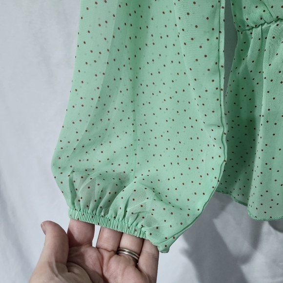 Mint Green Peplum Top Size‎ S Dots Popover Sheer Blouse Girlhoodcore Ruffle - Picture 6 of 6